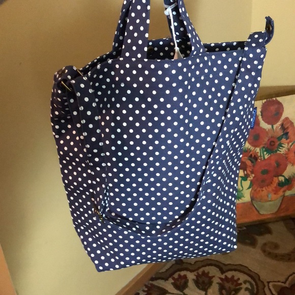 BAGGU Duck Tote Shoulder Crossbody Handle Tote PolkaDot Blue White Classic NEW - Picture 15 of 16